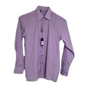 Ragazzo Uomo Dress Shirt Boys 14 R Purple Stripe 100% Cotton Long Sleeve NWT